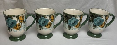 Lot of 4 Pioneer Woman Rose Shadow Stoneware Footed Coffee Tea Mug 18oz