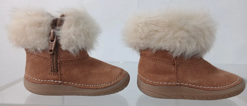 ПОДЛИННЫЙ KIDS НА OSHKOSH КОРИЧНЕВЫЙ МЕХ БОТИНОК МЛАДЕНЦА ДЕВОЧКИ РАЗМЕР 3 ТУФЛИ - Изображение 2 из 4