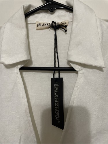 Blank NYC XS weißes Hemd mit Glockenärmeln vorne zum Binden Leinen Viskose - Bild 3 von 6