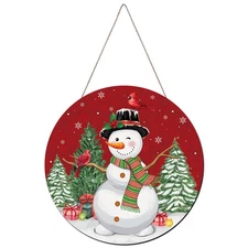Chinco Christmas Snowman Door Decorations Wooden Christmas Wreath for Front D...