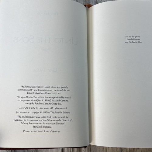 Franklin Library Unto The Sons by Gay Talese SIGNED First Edition - Picture 4 of 8