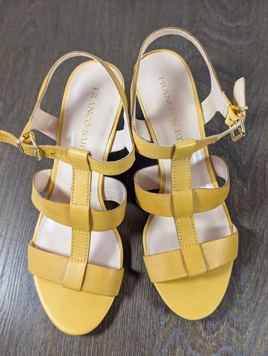 Franco Sarto Woyna Damen-Keilsandalen 9 gelbe Lederriemen Holzabsätze - Bild 8 von 13