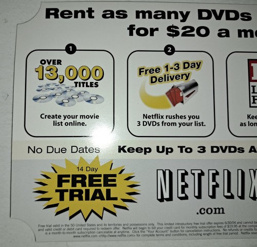 Netflix Flyer Advertisement 2004 DVD Rental Promotional Large Ticket Free Trial - Bild 5 von 8