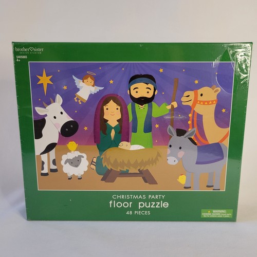 Kid Christmas Party 48pc Jigsaw Floor Puzzle Nativity Scene Jesus Birthday 36x24 - Picture 1 of 12