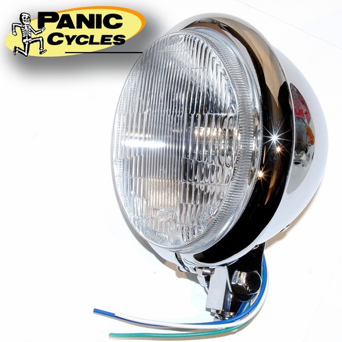 OLD SCHOOL 5-3/4"DOT HEAD LIGHT H4 NO INDICATOR HARLEY TRI XS650 BOBBER CHOPPER