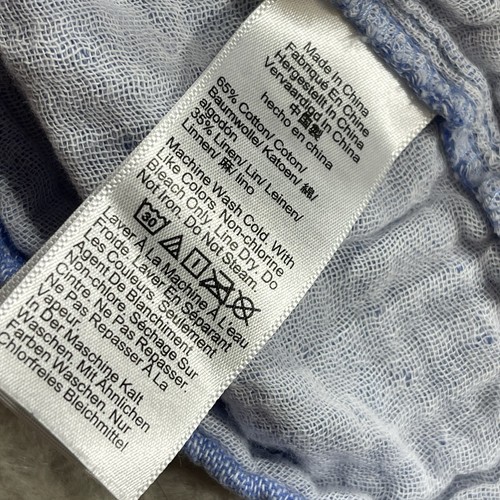 Top manga abullonada J Crew para mujer talla XL recortado relajado azul lino N1 - Imagen 4 de 4