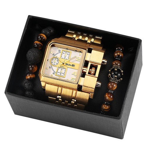 Oulm Men's Watch Stainless Steel Big Dial Quartz Wristwatch Bracelet Gifts Set - Picture 18 of 18