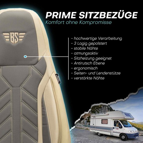 Fundas de asiento de cuero para autocaravana piloto adecuadas para Gallmeister Sprinter (gris-beige) - Imagen 3 de 12
