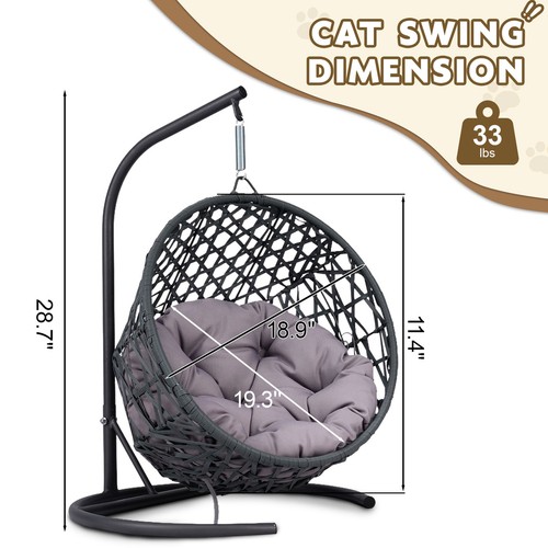 Indoor Hanging Swing Cat Bed w/Stand,Cushion,Cat Egg Chair for Small Dog Animals - Picture 4 of 22