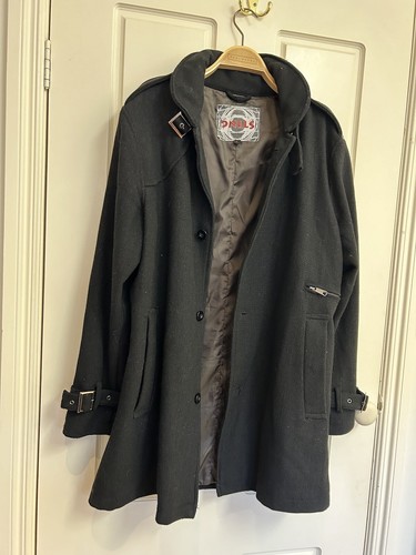 STING Men's Coat Jacket Black Size L Wool Blend Mid length - Picture 14 of 19