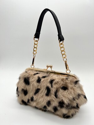 New 100% Handmade Rabbit Fur Top Handle Handbag Kiss Lock Novelty