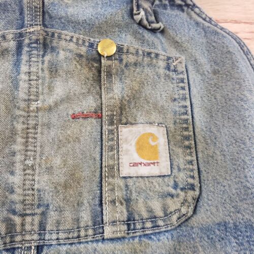 VINTAGE Carhartt Overalls Mens 52x30 Blue Outdoor Denim Bib Pockets Adult ** - Picture 4 of 17