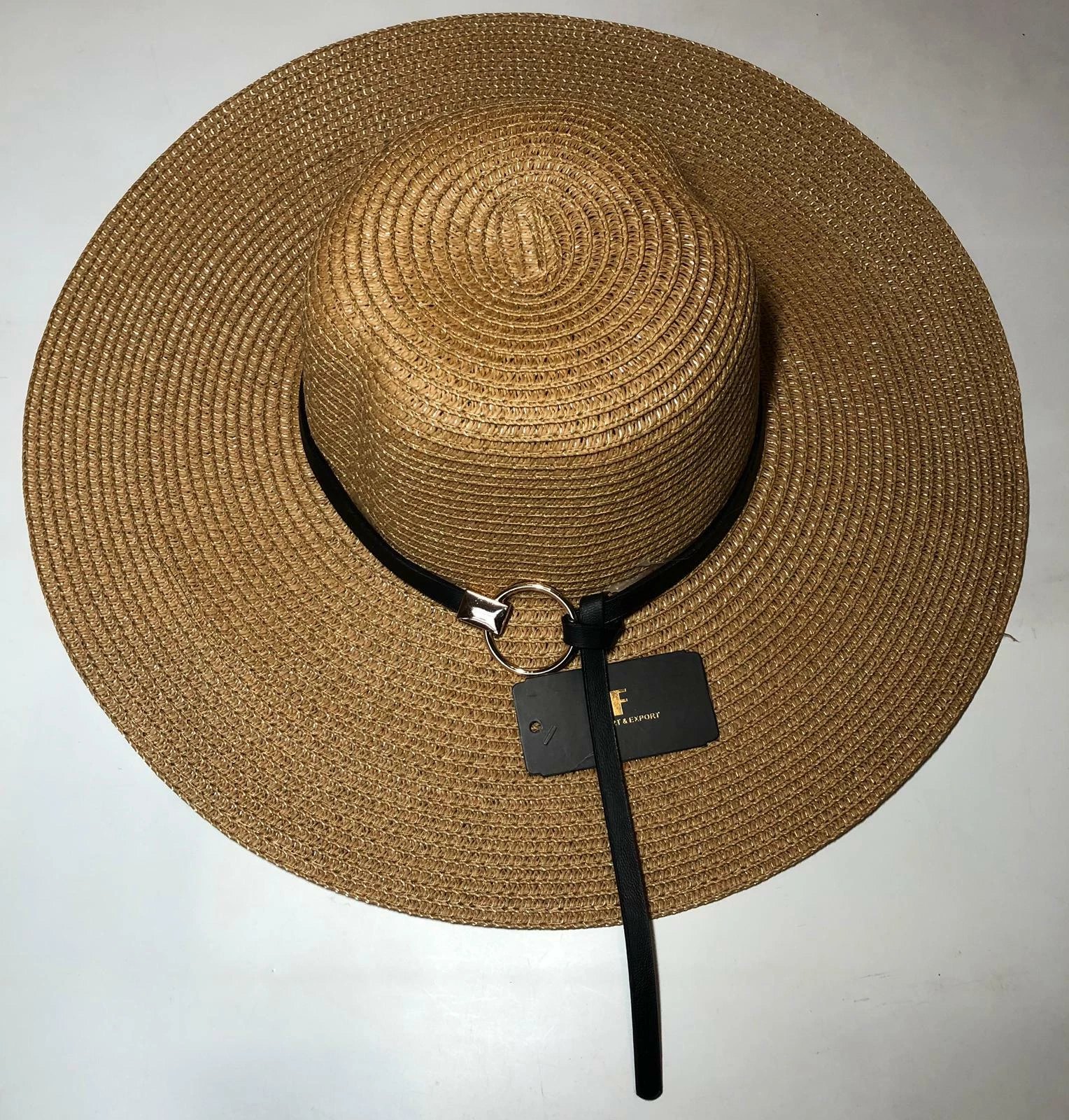 Circle Leather Belt Women's Packable Brim Straw Floppy Hat SPF50 Protection