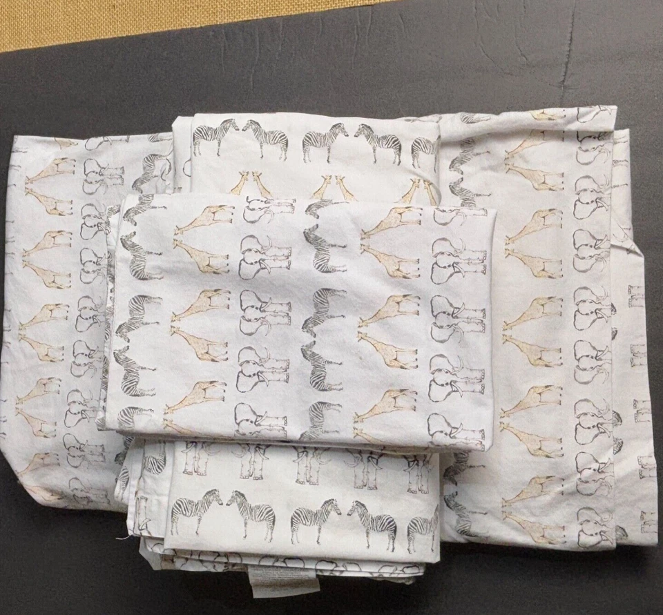 Restoration Hardware Baby Child Safari Crib Sheet Set + Toddler Pillow Case 3 Pc - Image 3 of 4
