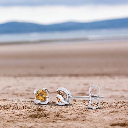 Citrine Solitaire Twist Stud Earrings in Sterling Silver - Picture 5 of 6