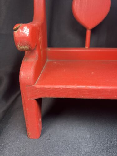 Vintage 16” Handmade Red Rustic Wood Farmhouse Small Bench w Hearts Handcrafted - Picture 14 of 22