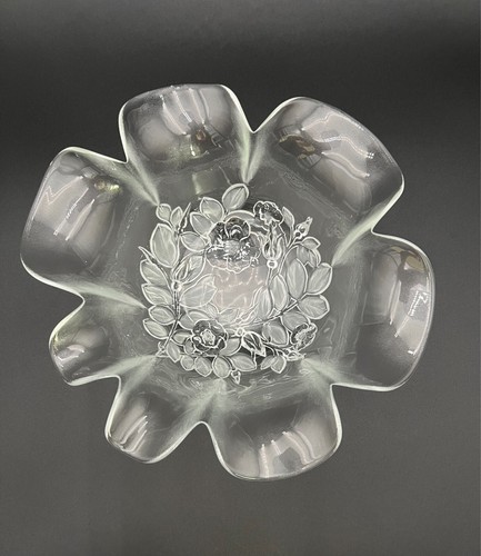 Mikasa Bianca Rosella Fluted Floral Embossed Clear Crystal Serving Bowl 11" Wide - Picture 2 of 8