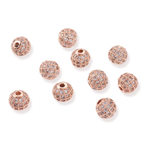 10pcs 6mm CZ Rose Gold Cubic Zirconia Round Beads Nickel Free Stone Loose Spacer - Bild 2 von 6