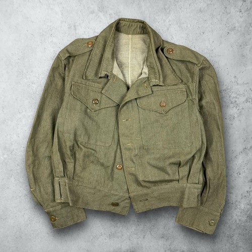 Vintage 1945 British Army Green Denim Work Jacket MINT Size 6 Blouse Overalls - Picture 1 of 14