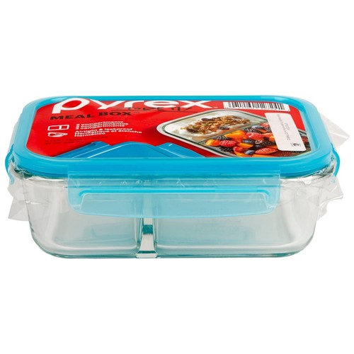 Meal Box 4-cup Divided Glass Food Storage Container with Turquoise Lid,1Pcs - Picture 9 of 9