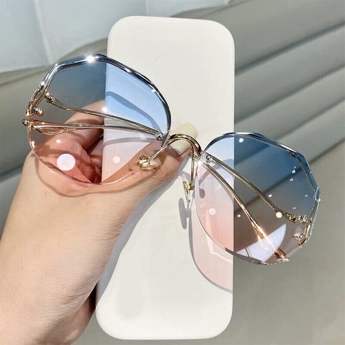 Women Fashion Oversized Outdoor Gradient Shades UV400 Glasses Rimless Sunglasses - Picture 14 of 19