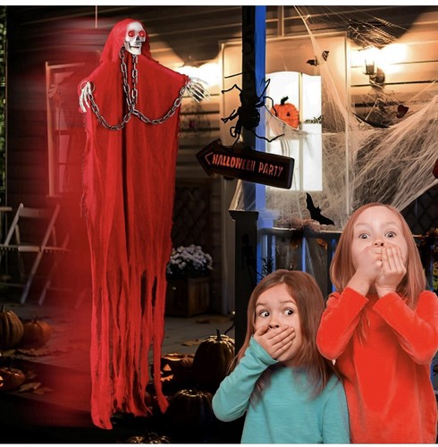 Halloween Deko Outdoor animierter hängender Geist Schädel mit blinkenden Augen Cr - Bild 5 von 5