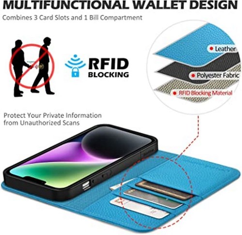 SHIELDON Case for iPhone 15/pro/max/plus Genuine Leather folio Wallet RFID Cover - Picture 37 of 162