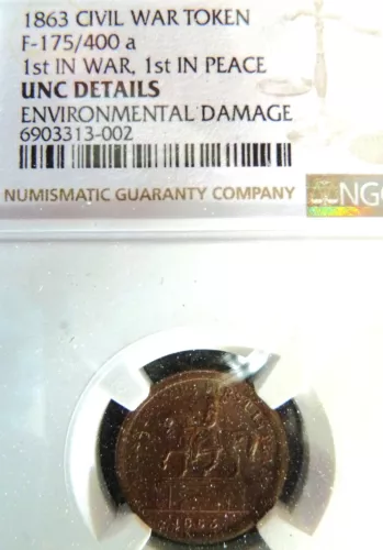 1863 CWT 175/400a NGC Unc Details Env. Dam 1st in War 1st in Peace/IN Primitive