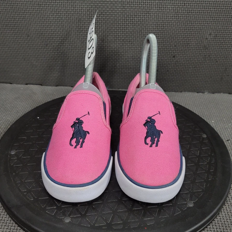 Polo Ralph Lauren Harbour III Zapatos Niño Pequeño Talla 12 Rosa Blanco Lona Tenis Foto 2 de 4