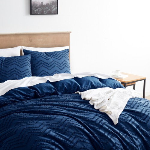 3pc Duvet Cover Set- Luxury Chevron Design Tufted Comforter Cover & Pillowcases - Picture 32 of 45