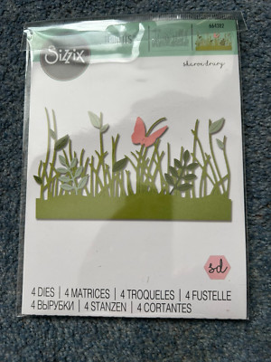 SIZZIX 4 THINLITS STANZEN FRÜHLINGSBORDÜREN GRASBLÄTTER SCHMETTERLING NEU 664382