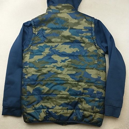 Puma Jacket Boys Large Blue Green Camo Hooded Lightweight Outdoor Coat - Picture 5 of 7