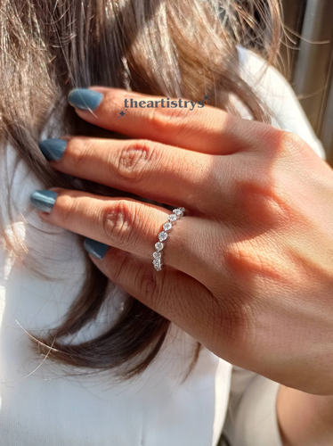 Round Cut 0.90 Carat Moissanite Half Eternity Wedding Band Solid 14K White Gold - Picture 6 of 13