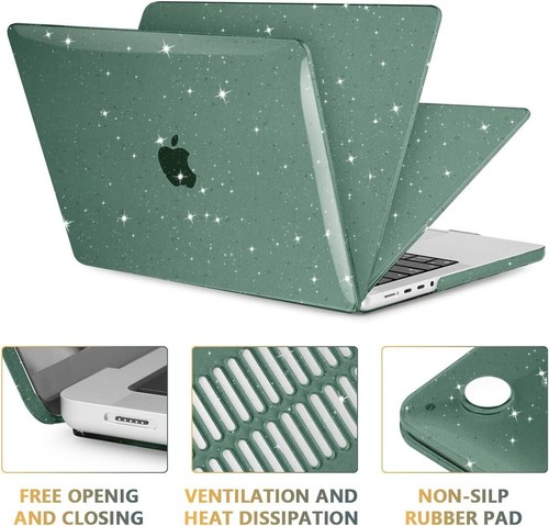 Glitter Star Case for MacBook Pro 14 Inch A2442 A2779 Sparkly Ma Midnight Green - Picture 3 of 6