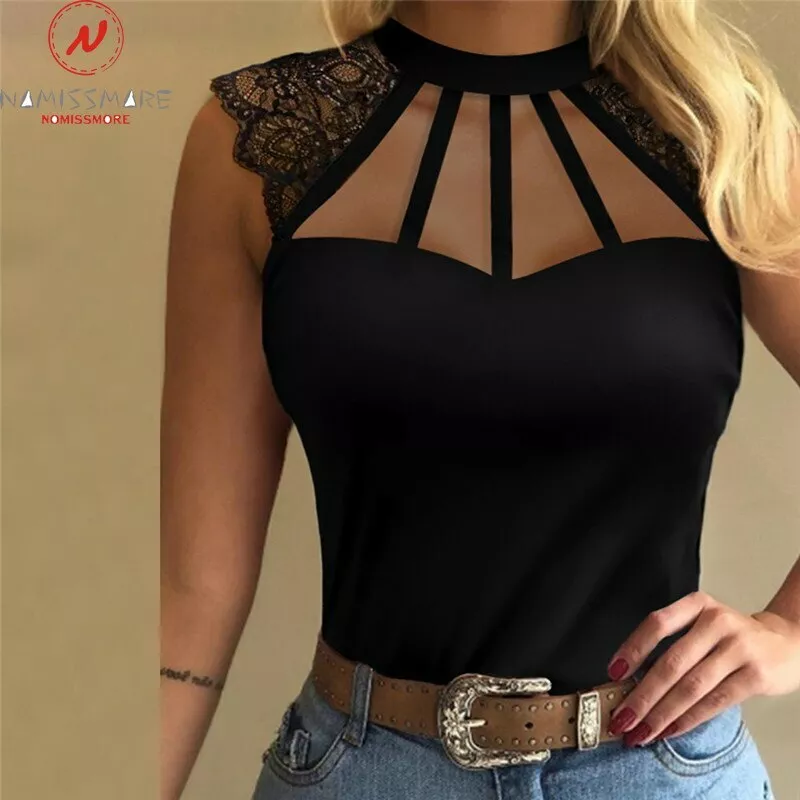 Blusas De Encaje EleGante Para Mujer Camisa DE Mangas Cortas Verano Sexis Fiesta