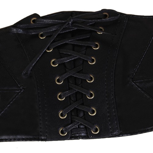 Adjustable PU Leather Cummerbund Lace-up Corset Belt Steampunk Dresses Waistband - Picture 10 of 15