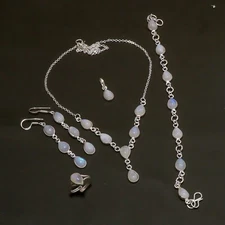 Rainbow Moonstone Gemstone 925 Silver Handmade Jewelry Set