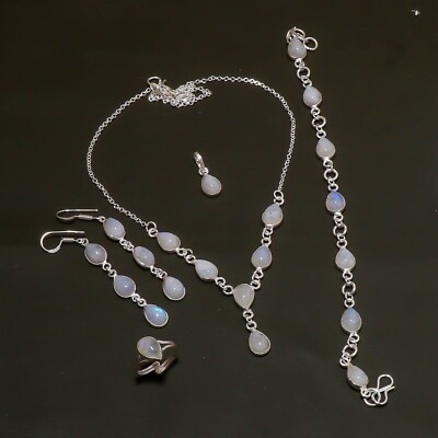 Rainbow Moonstone Gemstone 925 Silver Handmade Jewelry Set