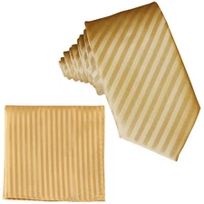 New Polyester Woven Men's Neck Tie necktie & hankie set Stripes gold wedding