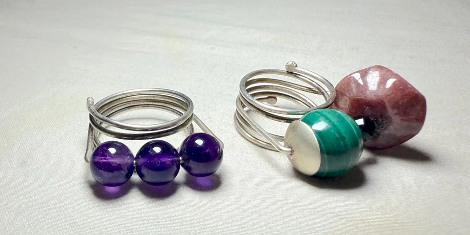 2 anillos modernos vintage L Connors artesanales de plata esterlina amatista malaquita ónix Foto 4 de 4