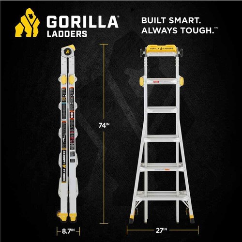 23 ft.Reach Aluminum Multi-Position Ladder w/ Project Tray, 375 lbs.Load Capacit - Picture 5 of 8