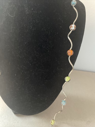 Silver Tone Unique Multicolor GlassBeaded Necklace 26” - Picture 3 of 7