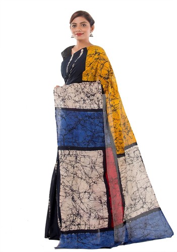 Saree indio batik estampado étnico tradicional diseñador de bodas sari de algodón - Imagen 2 de 5