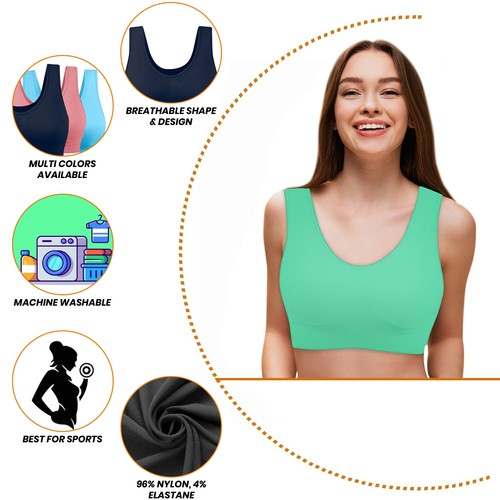 Women's Ladies Comfort Padded Stretch Sports Yoga Bra Top Crop Pack of 3 - Picture 23 of 45