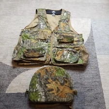 Vintage Mossy Oak Vest Men XL Camo Turkey Thugs Tactical Removable Seat Cushion