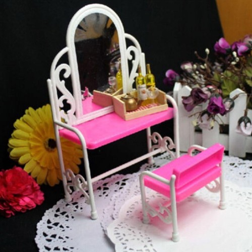 Dolls Furniture Play House Set Pink Bed Table Chair Toy Kits Bedroom P7L5 - Picture 3 of 9