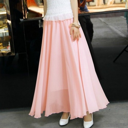 Women Lady Chiffon Long Skirt A Line Elastic High Waist Swing Boho Beach Fashion - Picture 12 of 14