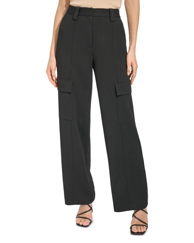 JORDAN DKNY Pantalone donna in crepe tinta unita gamba larga con tasche cargo