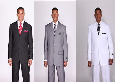 Men's High Fashion Suit 3-button Pin Striped 3-PC w/Solid Vest by Fortino Landi Men's High Fashion Suit 3-button Pin Striped 3-PC w/Solid Vest by Fortino Landi