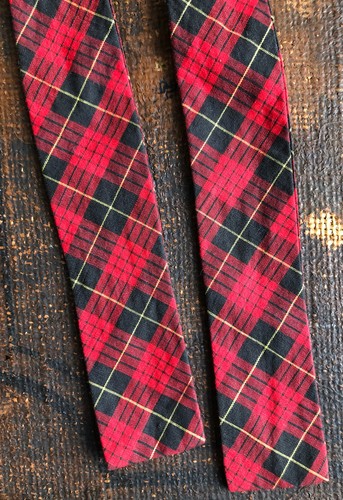 VTG 50s SET ALL COTTON PLAID RED BLACK SELF TIE+CUMMERBUND BRASS ADJUSTABLE EUC - Picture 5 of 12